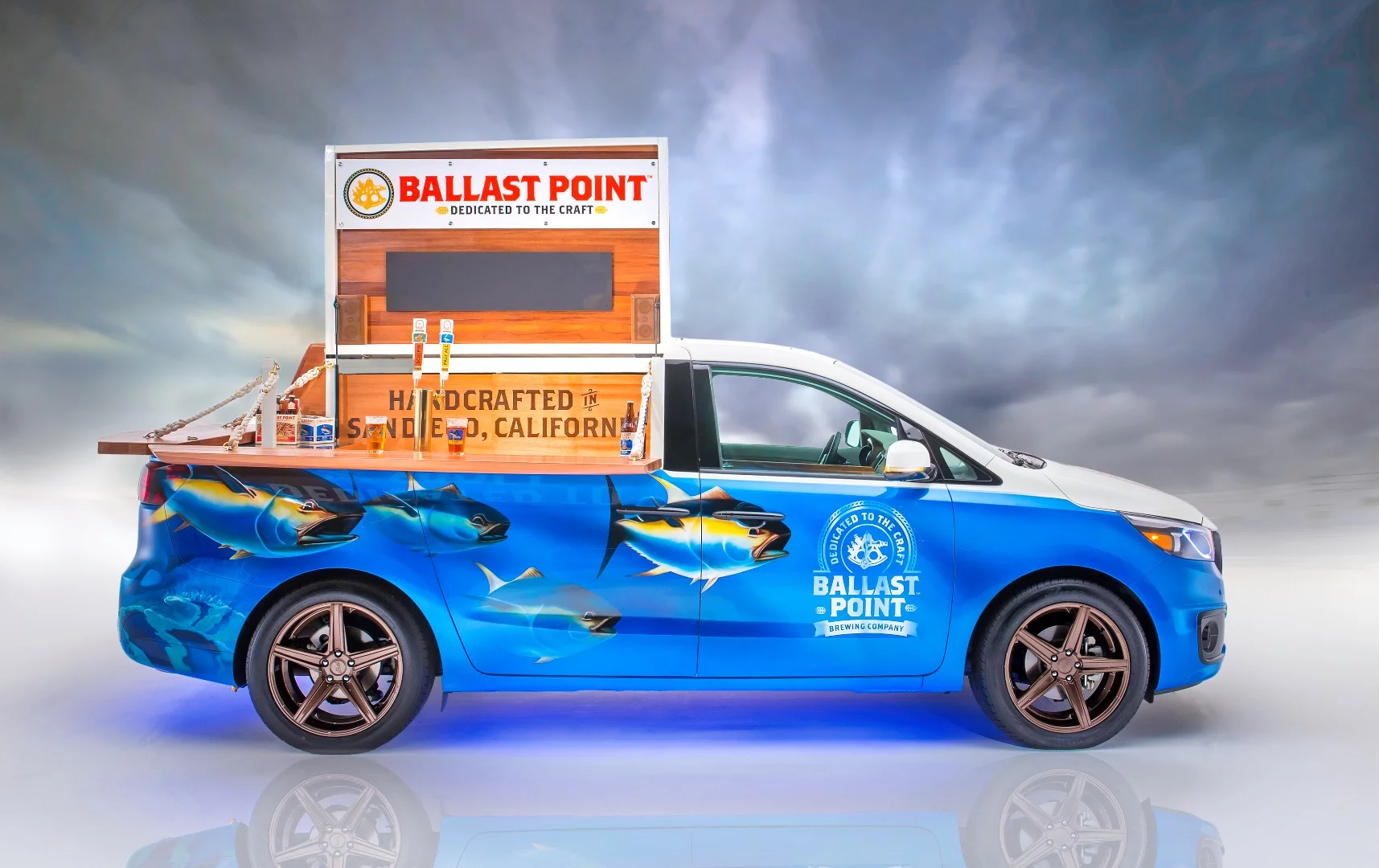 The Ballast Point Sedona includes two taps designed to pour fresh Ballast Point beer