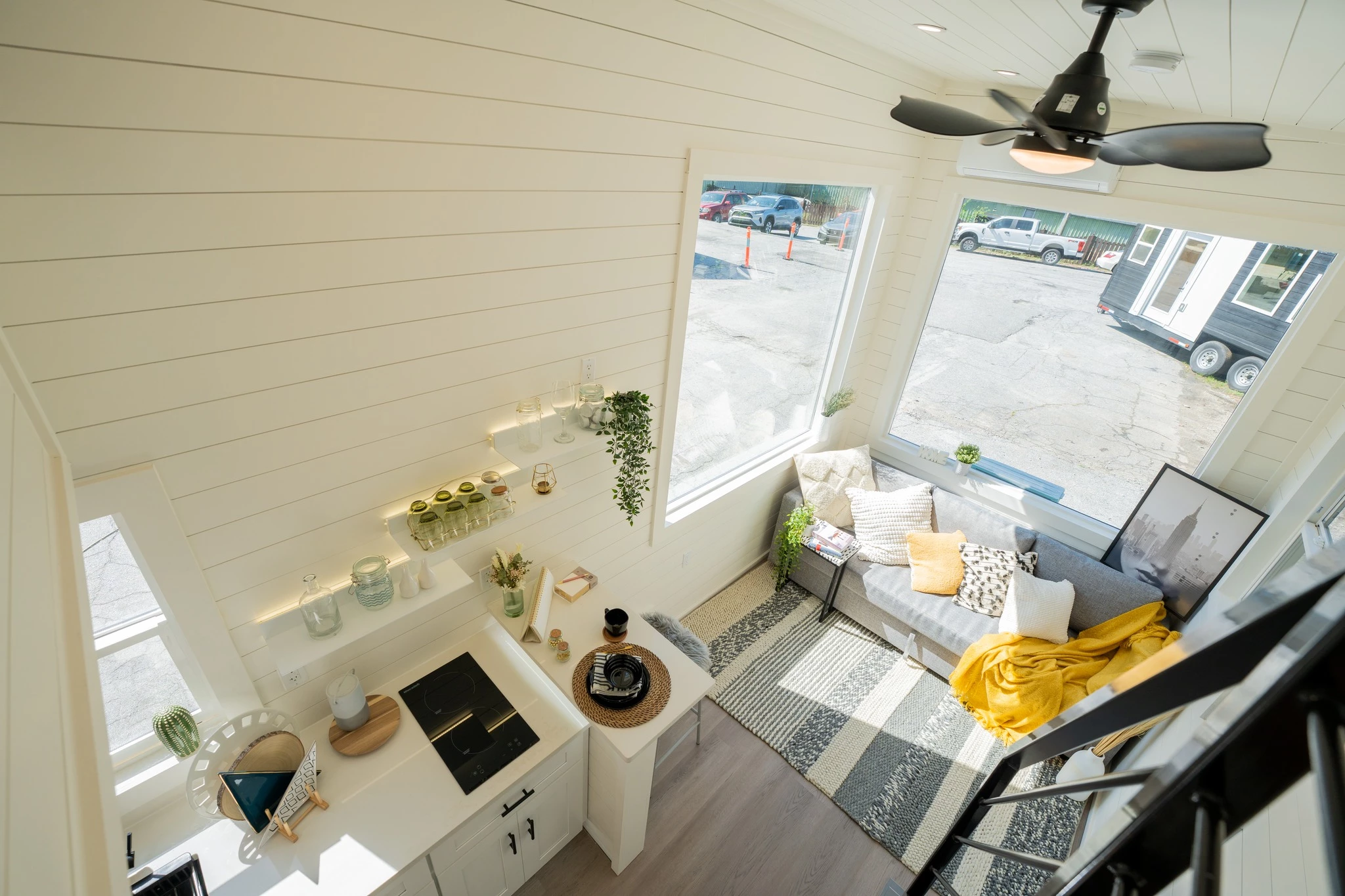 The Aria 24 includes a ceiling fan and mini-split air-conditioning unit to help it maintain a comfortable temperature