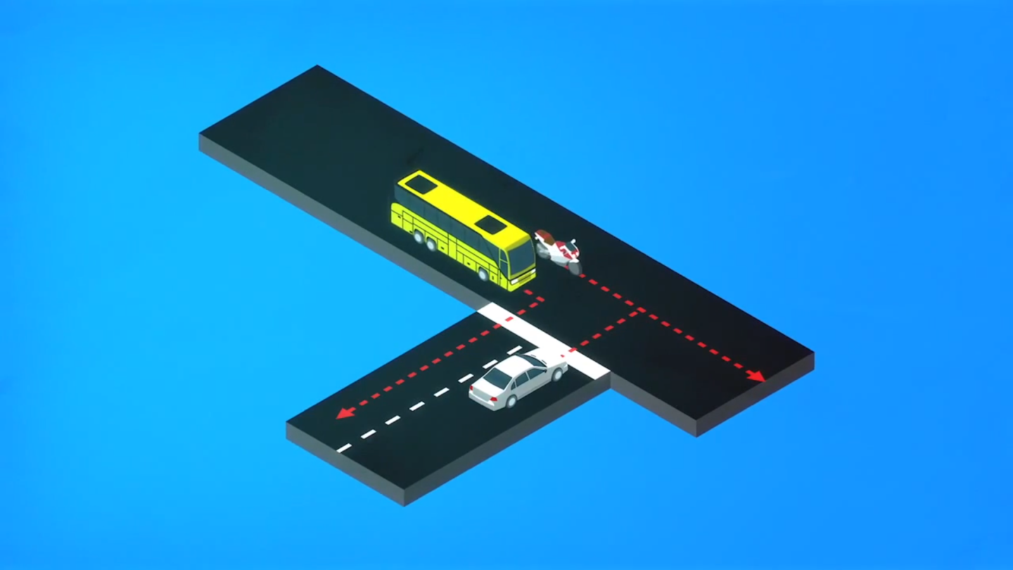 Honda's DSRC safety system warns the driver their path is about to intersect with a motorcycle