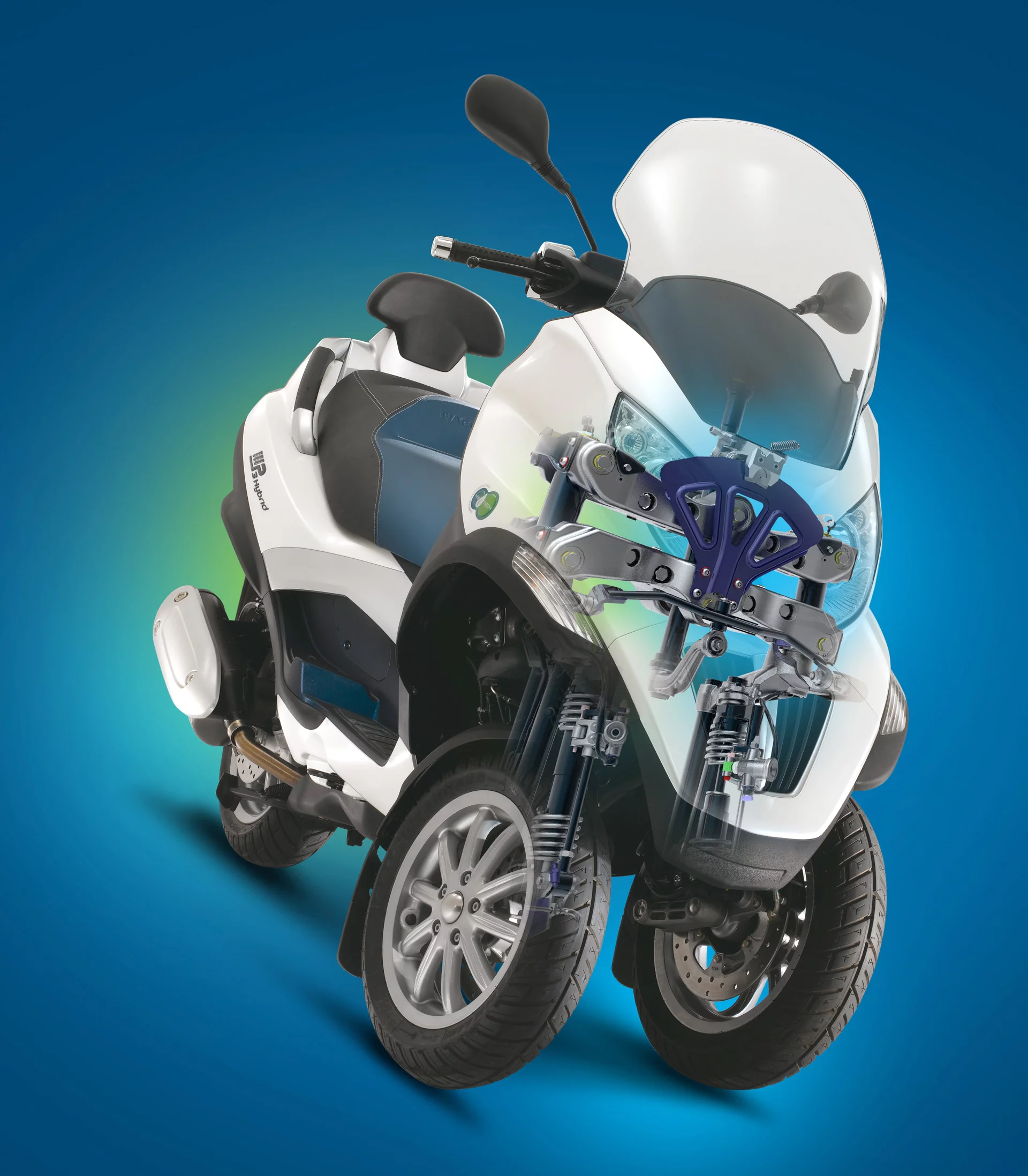 Piaggio's tilting mechanism was designed by Marabese but the new Quadro range will use an even newer version using only hydraulics