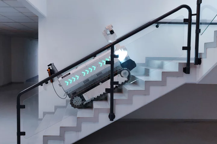 The electric-drive Baubot is designed to go where it's needed, even if that means trundling up and down stairs