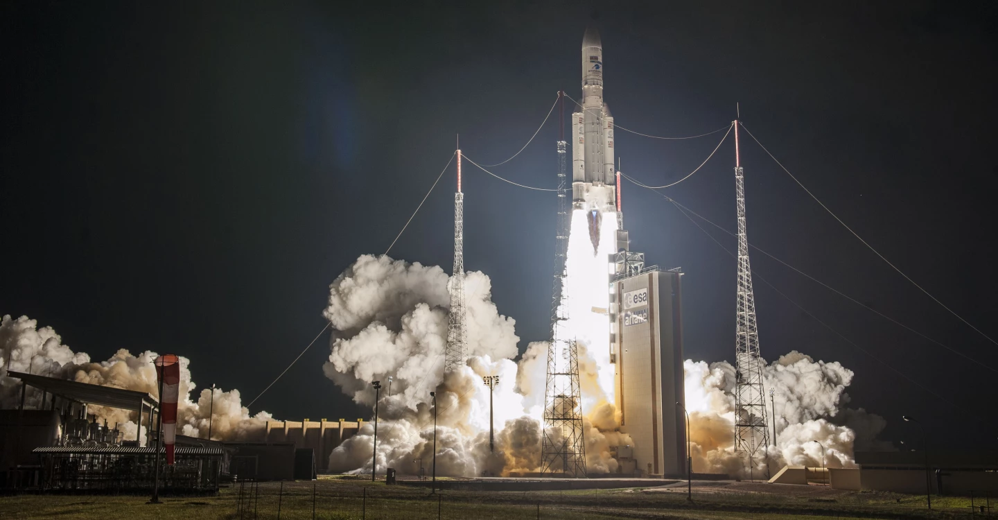 An Ariane 5 rocket captured during a 2020 launch
