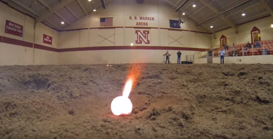 The fire-starting drones carry a basket full of ping-pong like balls full of potassium permanganate powder
