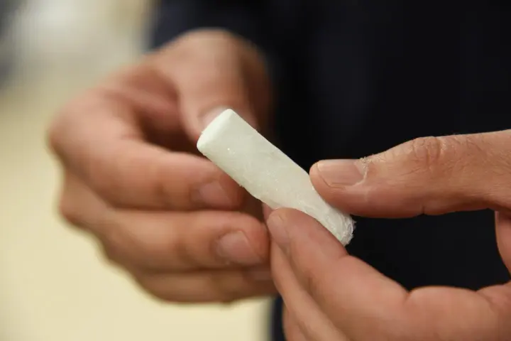 A sample of the foam, which is made of wood pulp-derived cellulose