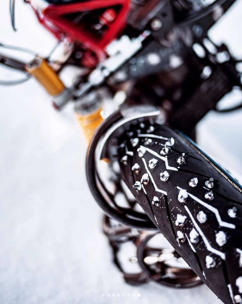 Tire spikes are your only hope of grip out here