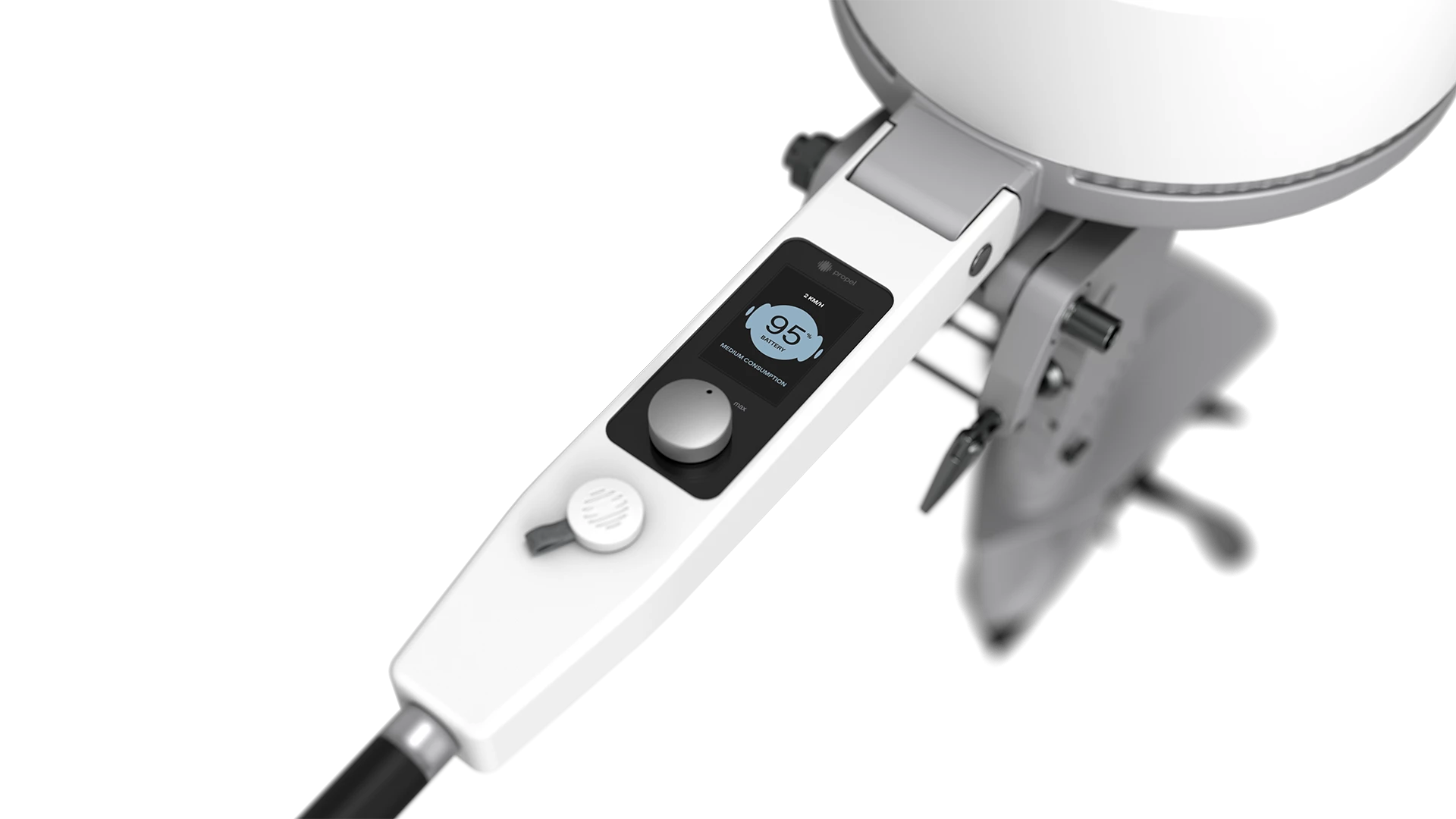 The S1 features a sleek, simple tiller controller and display