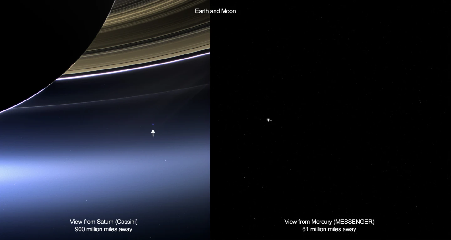 Images captured by Cassini (left) and MESSENGER (right) side by side (Image: NASA/JPL-Caltech/Space Science Institute)