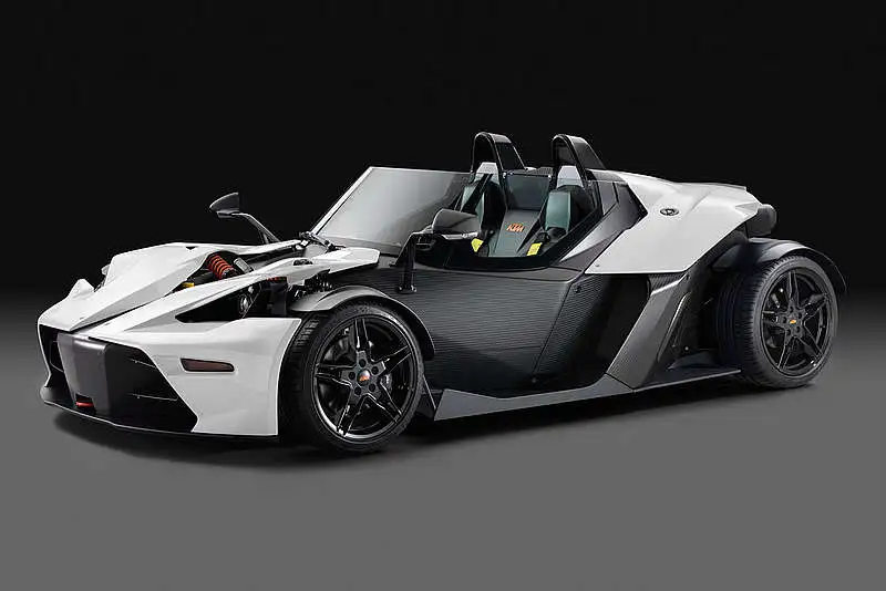 The KTM X-Bow GT in white side angle view