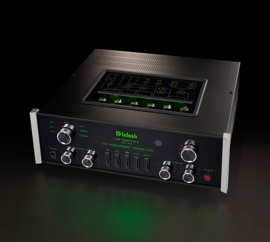 The C70 70th Anniversary Vacuum Tube Preamplifier is home to one 12AT7 and five 12AX7A vacuum tubes