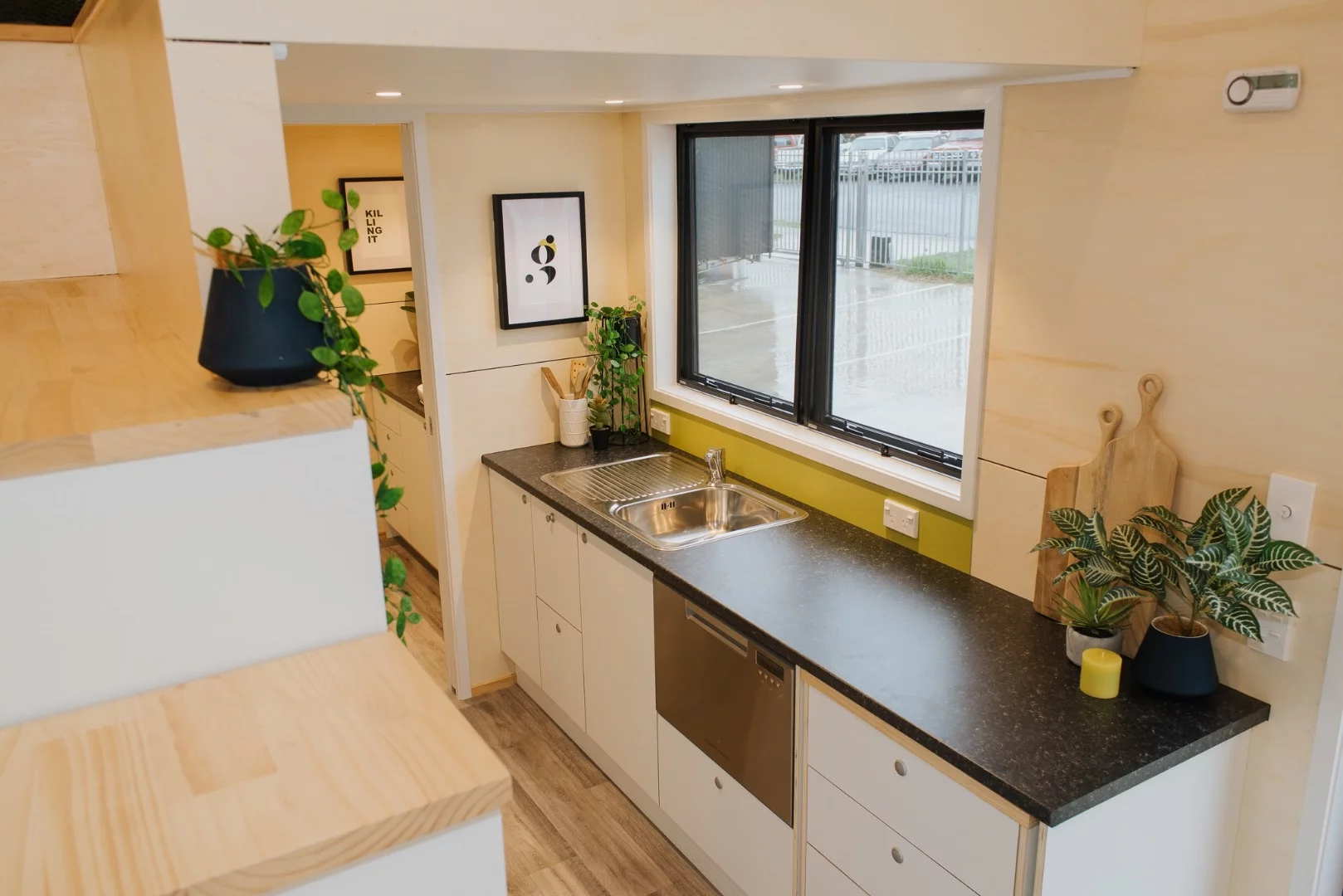 The Green Hill Farm Tiny House includes a large kitchen counter