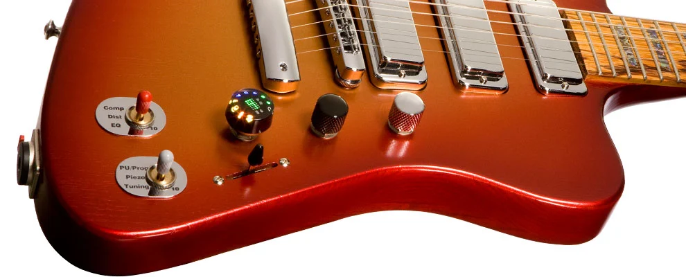 Effects toggles and LED-lit Master Control Knob join the familiar volume and tone controls and 5-way pickup selector
