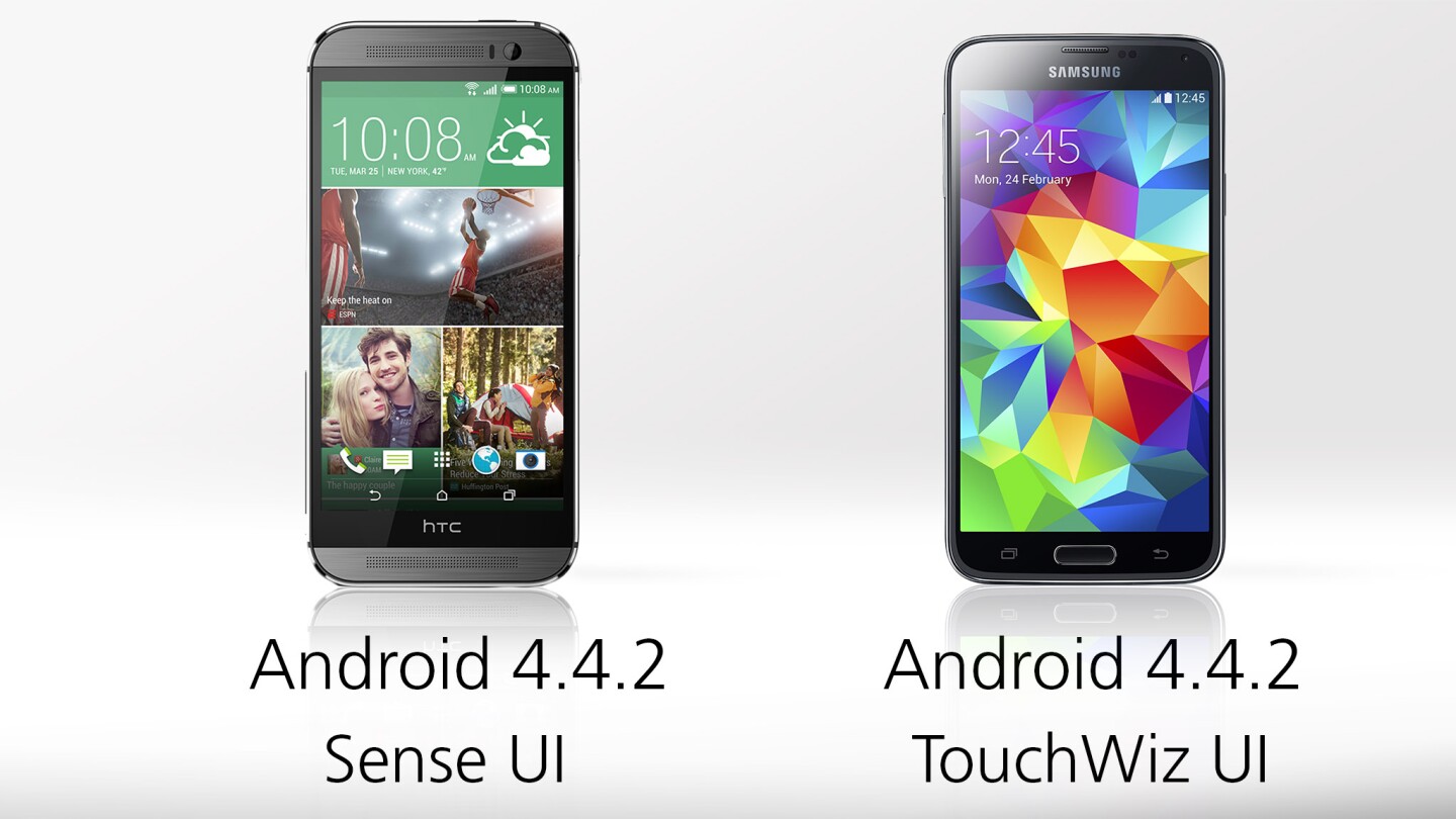 Both phones run KitKat with their respective custom skins on top
