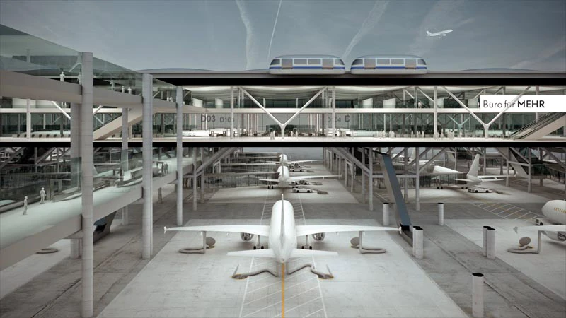 Design studio Büro für MEHR has created a drive through concept for an airport passenger terminal that could change the way airports process traffic