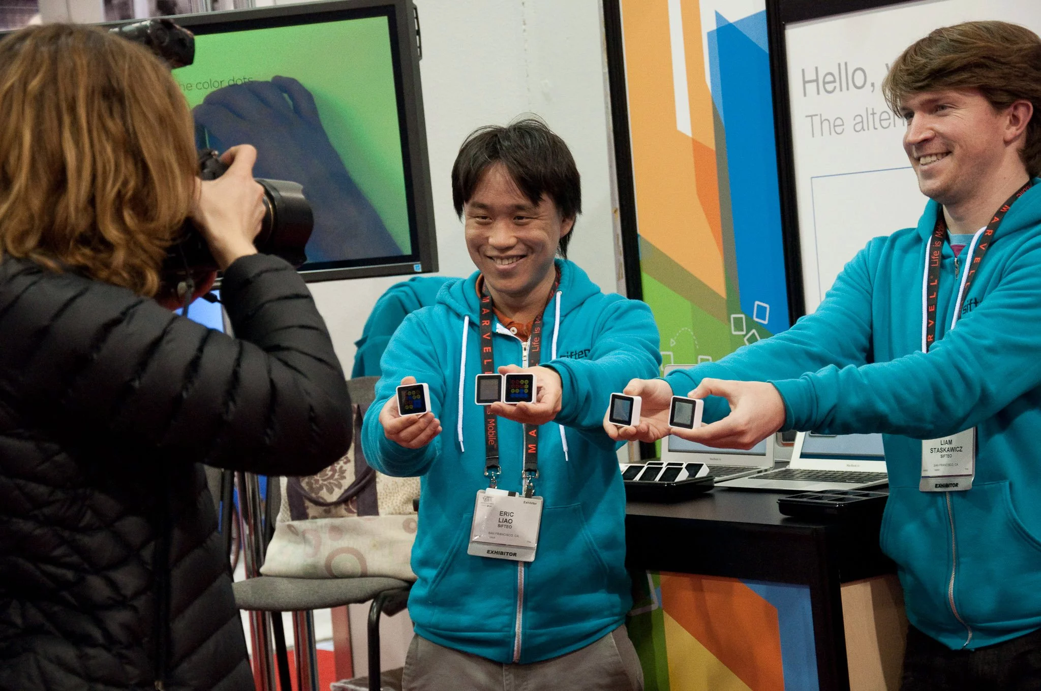 The Sifteo Cubes pose for the camera at CES 2011 in January
