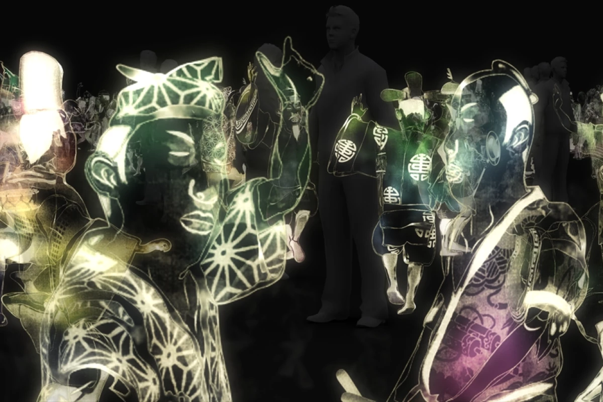 A group of dancing holographic men (Photo: TeamLab)