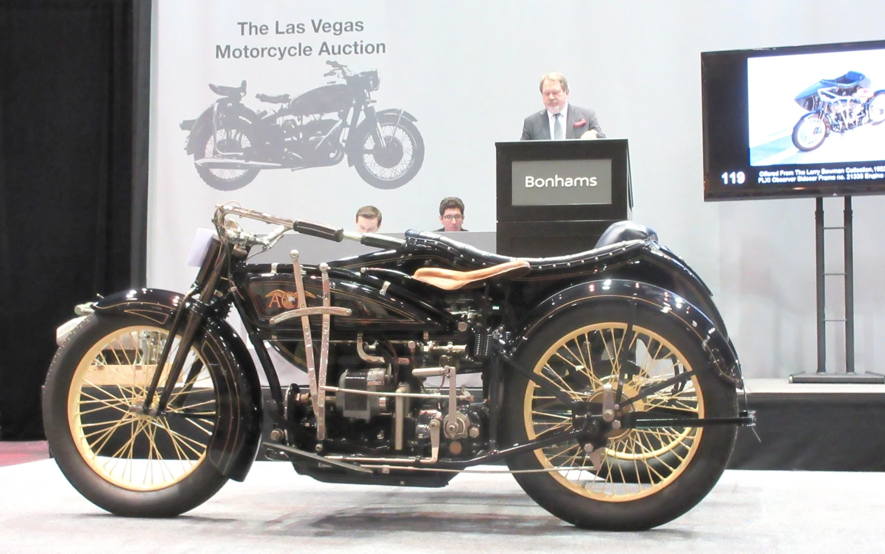 $103,500 – 1922 Ace Four with sidecar - Most American four cylinder motorcycles owe something to William Henderson, but it was Henderson's second attempt at building a four cylinder motorcycle from scratch, the Ace, which became his defining legacy. Henderson was killed aged 39 on 11 December 1922 in a motor vehicle accident while testing the new Ace Sporting Solo in Philadelphia, a direct relation to this machine. Though production continued for several more years, the soul of the company died that day. Bonhams Lot 119 was produced in the same calendar year, one of just five years of ACE production. It's hence not surprising that those Aces that remain in existence are beginning to rise through the rankings of the world's most valuable motorcycles . The world record for an Ace Four was set by a 1923 model in August, 2010 when it sold for $128,400 at a (now Mecum) MidAmerica auction. Another Ace Four (a 1920 model) sold for $126,500 at the E.J. Cole Collection auction on 21 March, 2015. This bike becomes the third most valuable Ace to have crossed the block. Ironically, a 1920 Ace Four was passed in at Mecum with a high bid of $150,000. Had the reserve been met, that bike would have become the most valuable Ace ever sold.