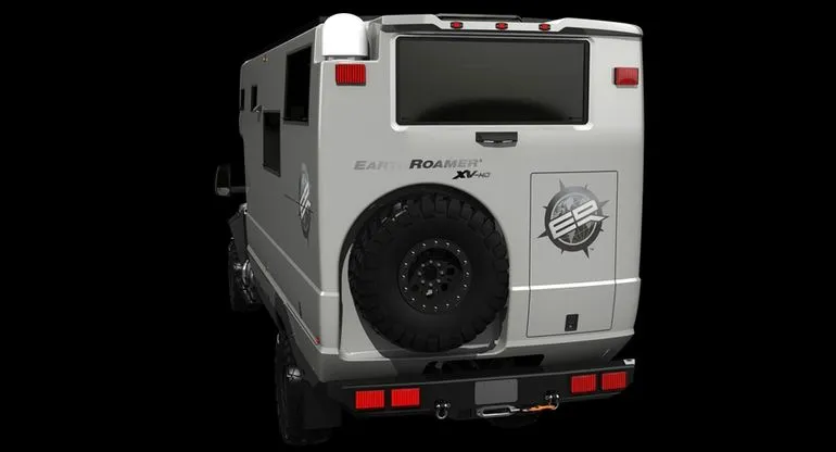 EarthRoamer is considering designing a motorcycle storage area in back