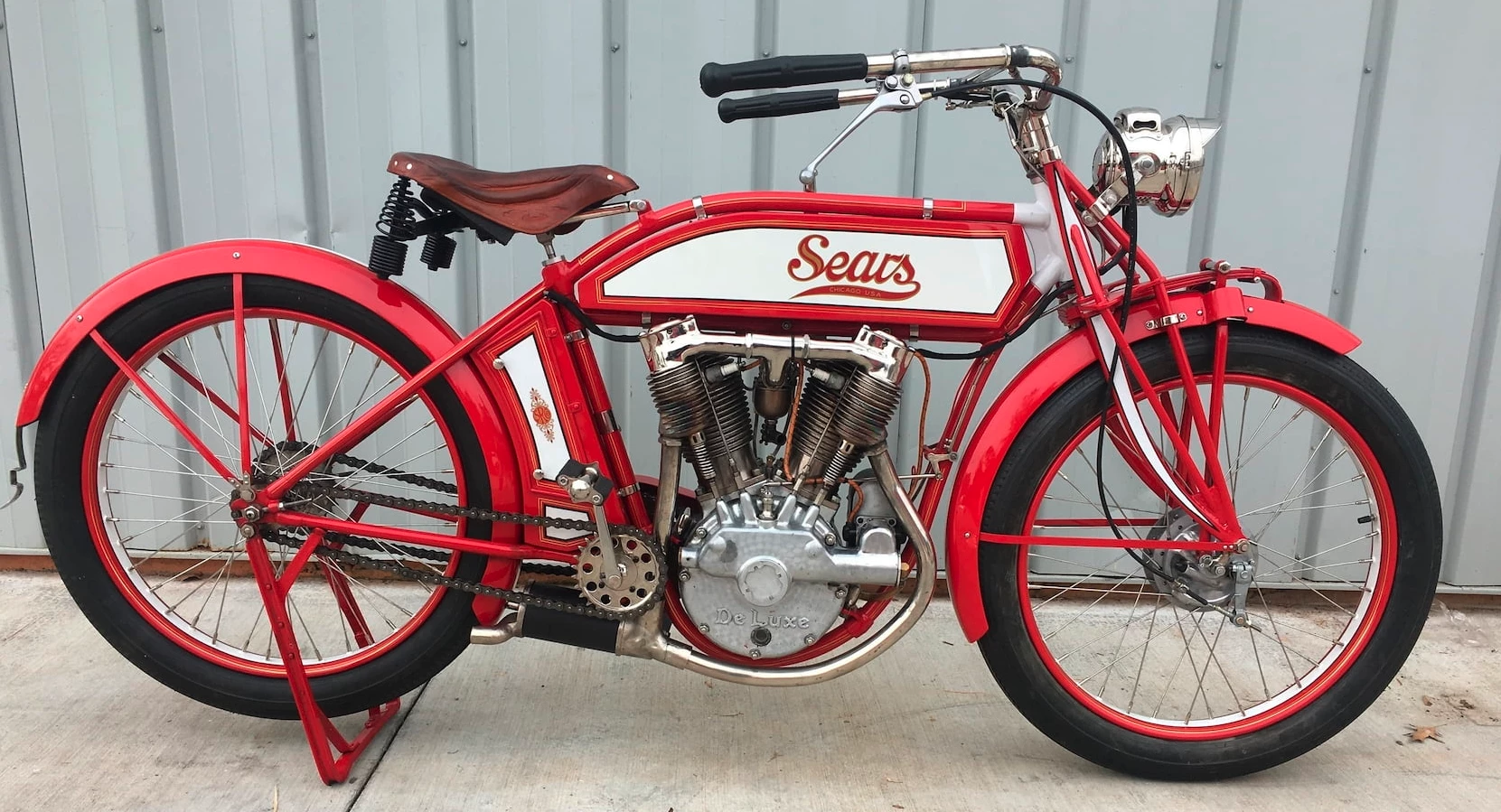 In the years prior to WW1, the dreadnought was the ultimate armored battleship with fearsome firepower and steam turbine speed and it was hence an important symbol of national power. It is hence not surprising that when Sears decided to include mail-order motorcycles in its catalogs, it chose the name for its most powerful 1157cc model. This museum quality Dreadnought sold at Mecum for $49,500, making it a steal compared to the record for the model. In 2001, Sothebys sold a 1914 Dreadnought for $126,750