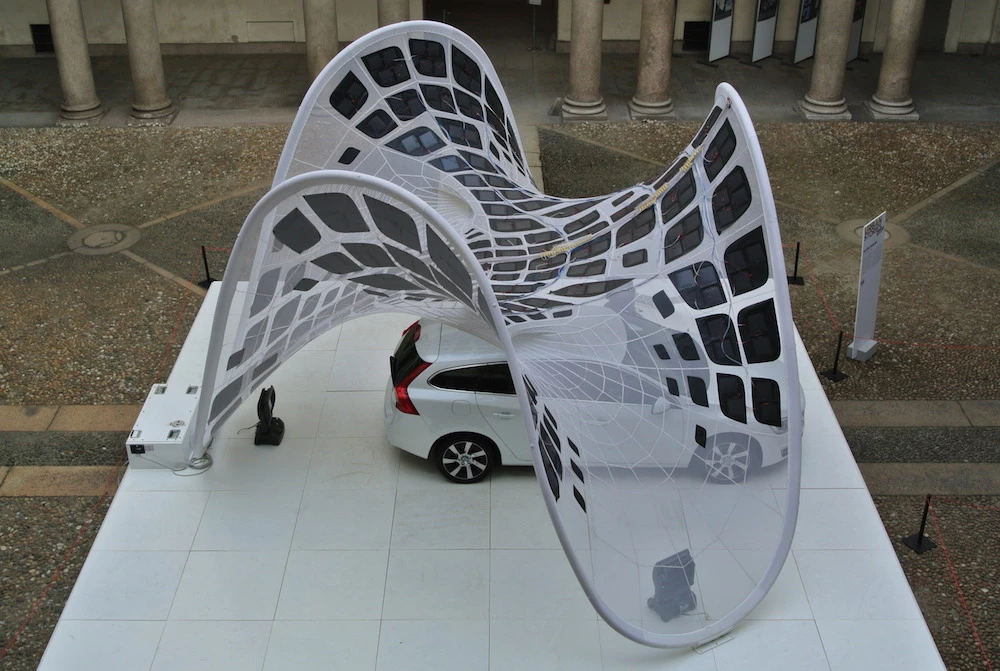 The Pure Tension Pavilion was commissioned by by Volvo Car Italia for the new Volvo V60 plug-in hybrid electric car and is currently a working prototype (Photo: Fabric Images/Volvo Italy)