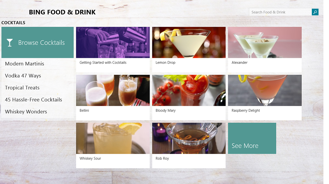Bing Food & Drink includes recipes, wine and cocktail guides and celebrity chef advice