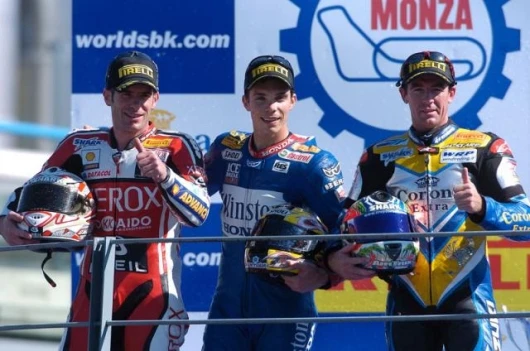 Laconi, Vermeulen and Corser after race two