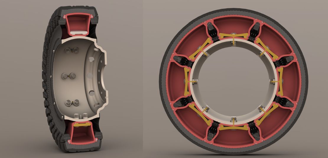 A cut-way view of the automotive version of the Energy Return Wheel