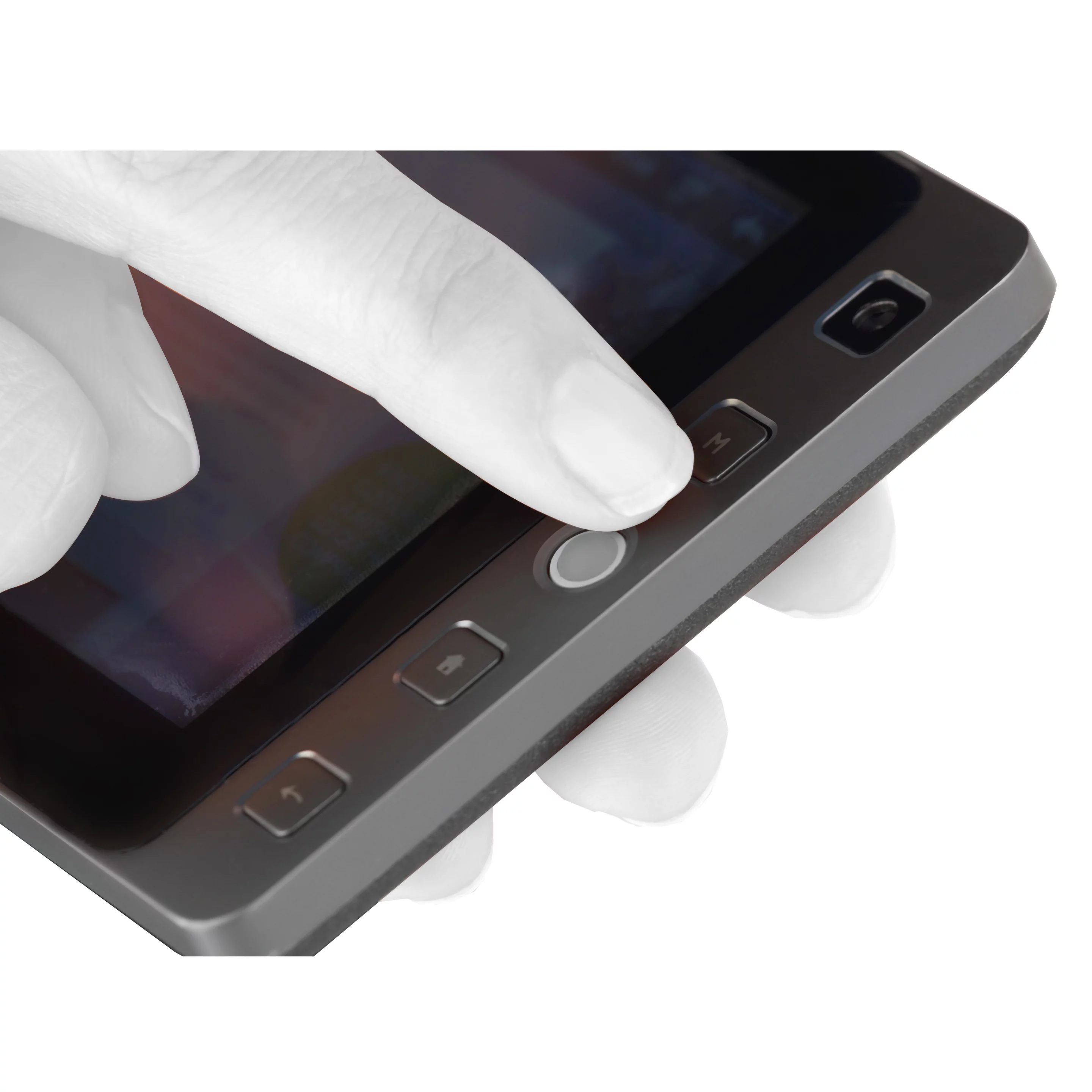 To the side of the display is a VGA-quality webcam and an optical trackball