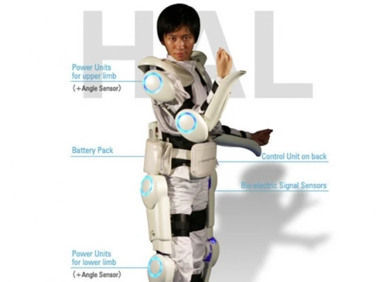 The futuristic-looking Robot Suit HAL designed to assist human movement