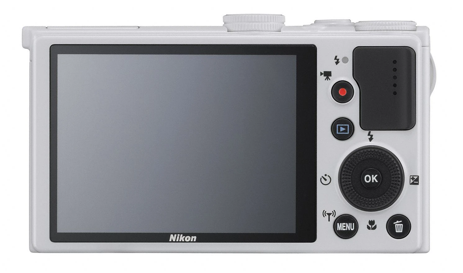 On the rear of the Nikon Coolpix P340 is a 3-inch LCD screen with 921k dots