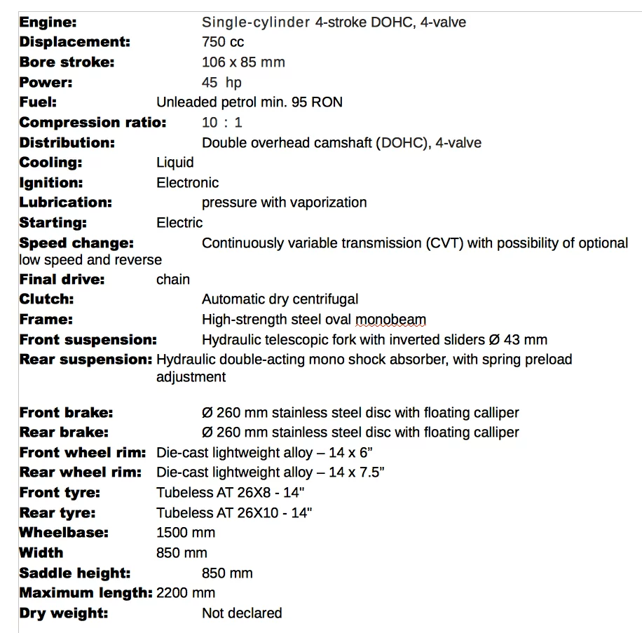 Brutus' specifications