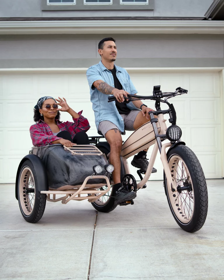 "Every sidecar is custom-made with colorful powders, crafted with a sand-beige frame and minimalistic graphics, creating a unique and one-of-a-kind look"