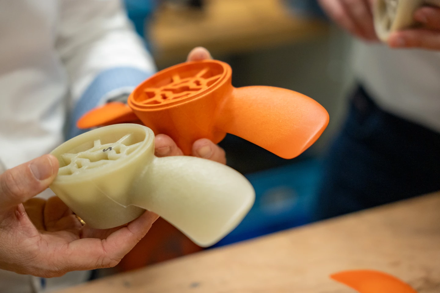 Torqeedo's latest prototype propellers are colored the usual orange