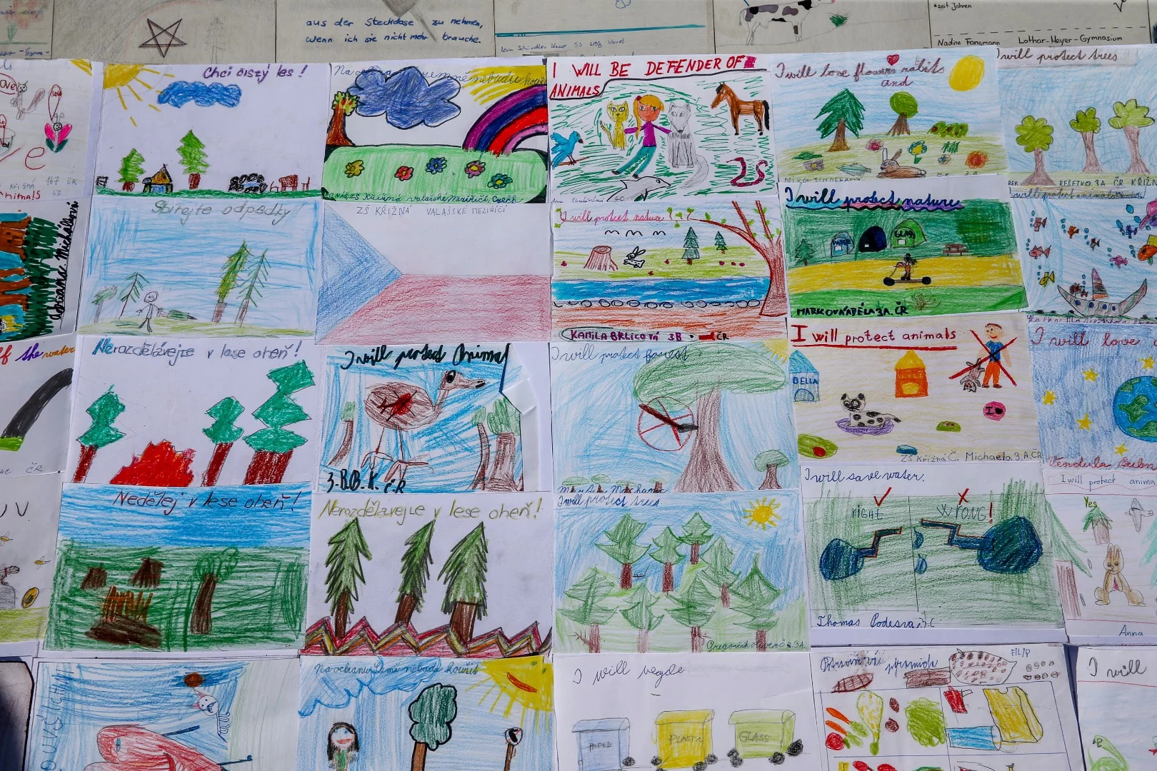 School kids' cards on display at the Place Des Nations in Geneva