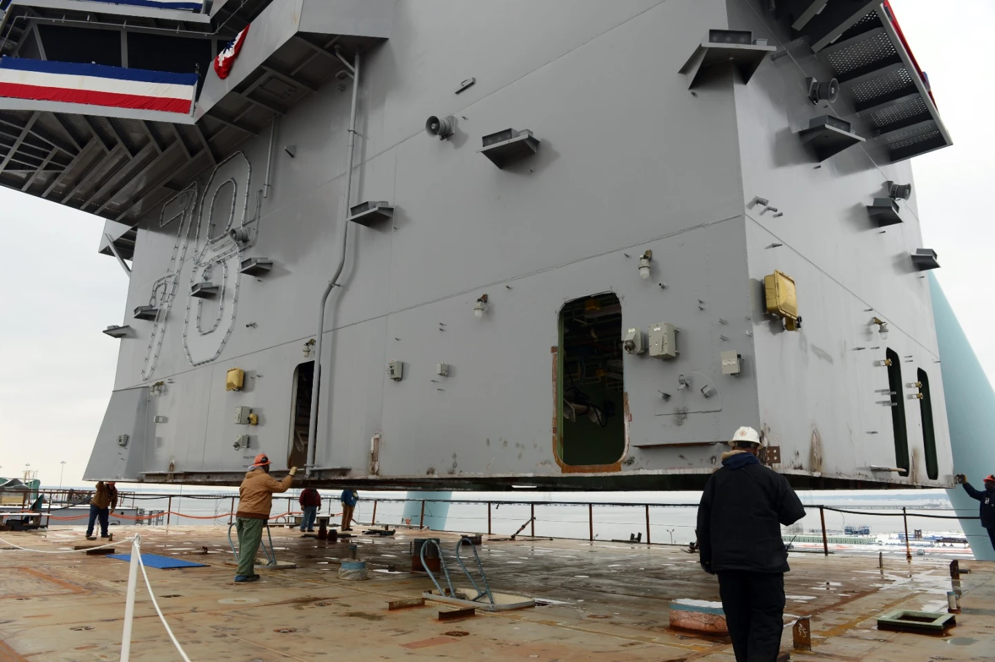 Island in final positioning on USS Gerald R Ford