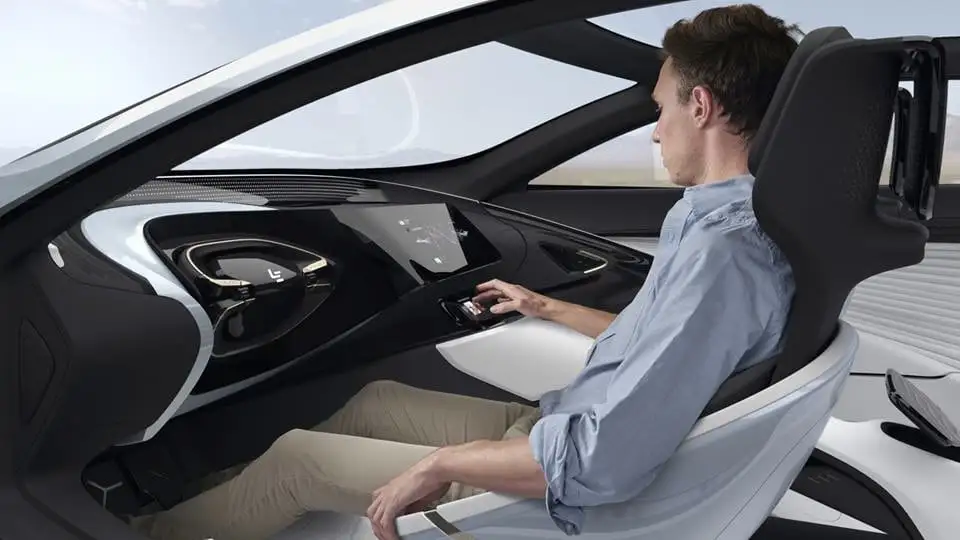 The LeSEE's retractable steering wheel tucks away in autonomous mode