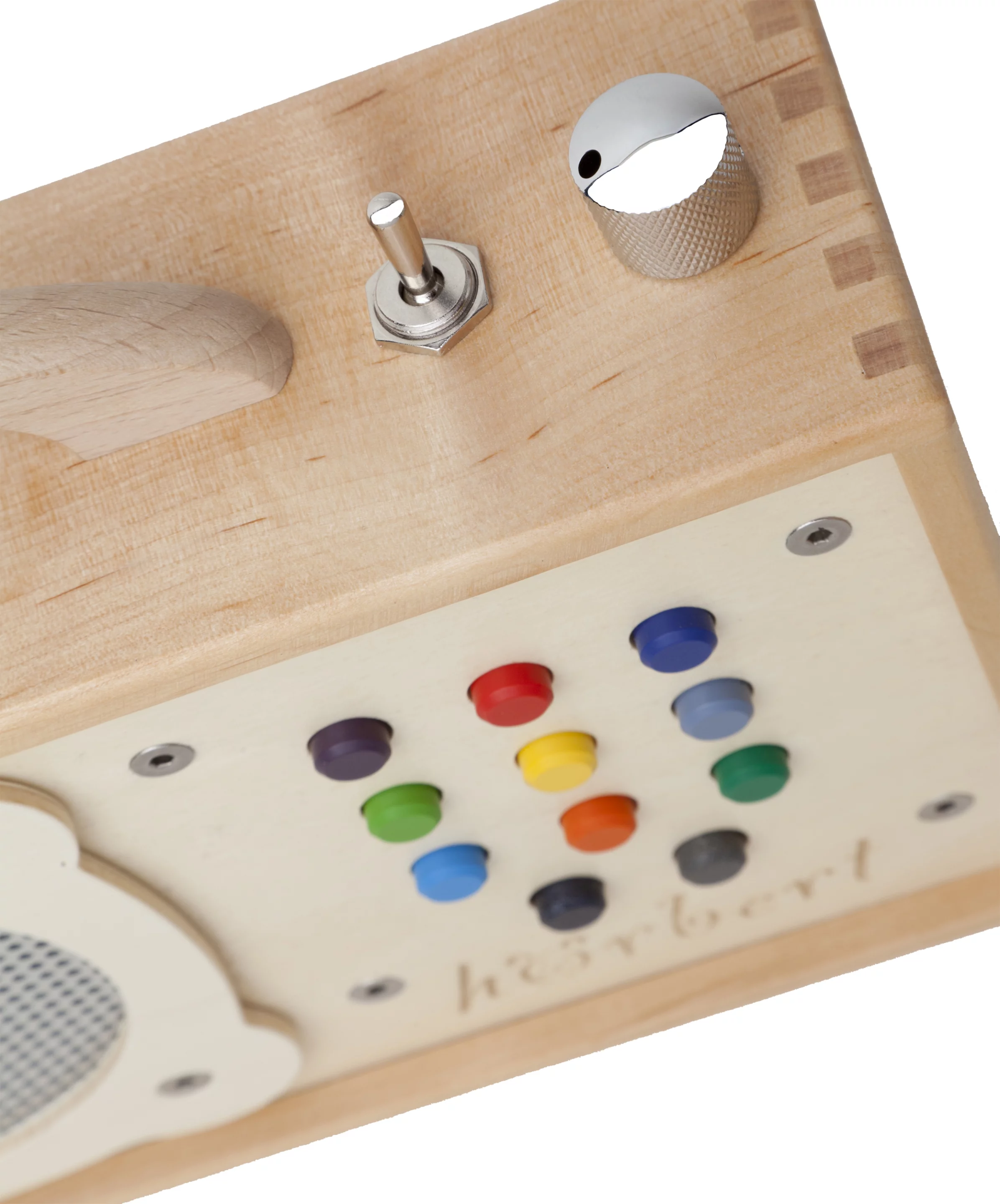 Designed with little fingers in mind, playlists can be selected by nine brightly colored buttons on the front of the hörbert