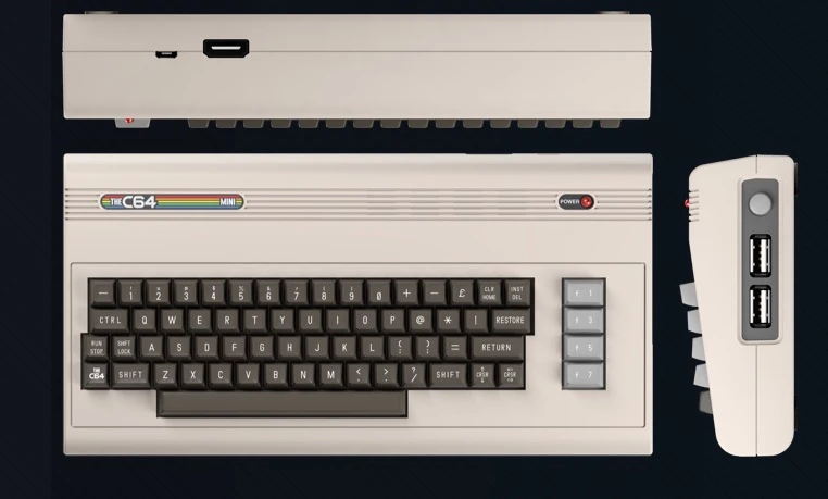 The C64 Mini is powered by USB, connects to joysticks and keyboards via USB, and outputs to a TV through HDMI