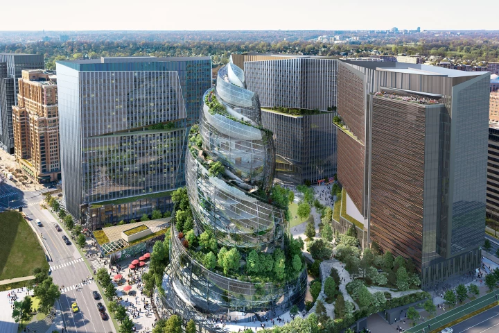 Amazon appears to have taken inspiration both from the double-helix structure of DNA and the poop emoji in the design of its latest headquarters facility in Arlington, Virginia