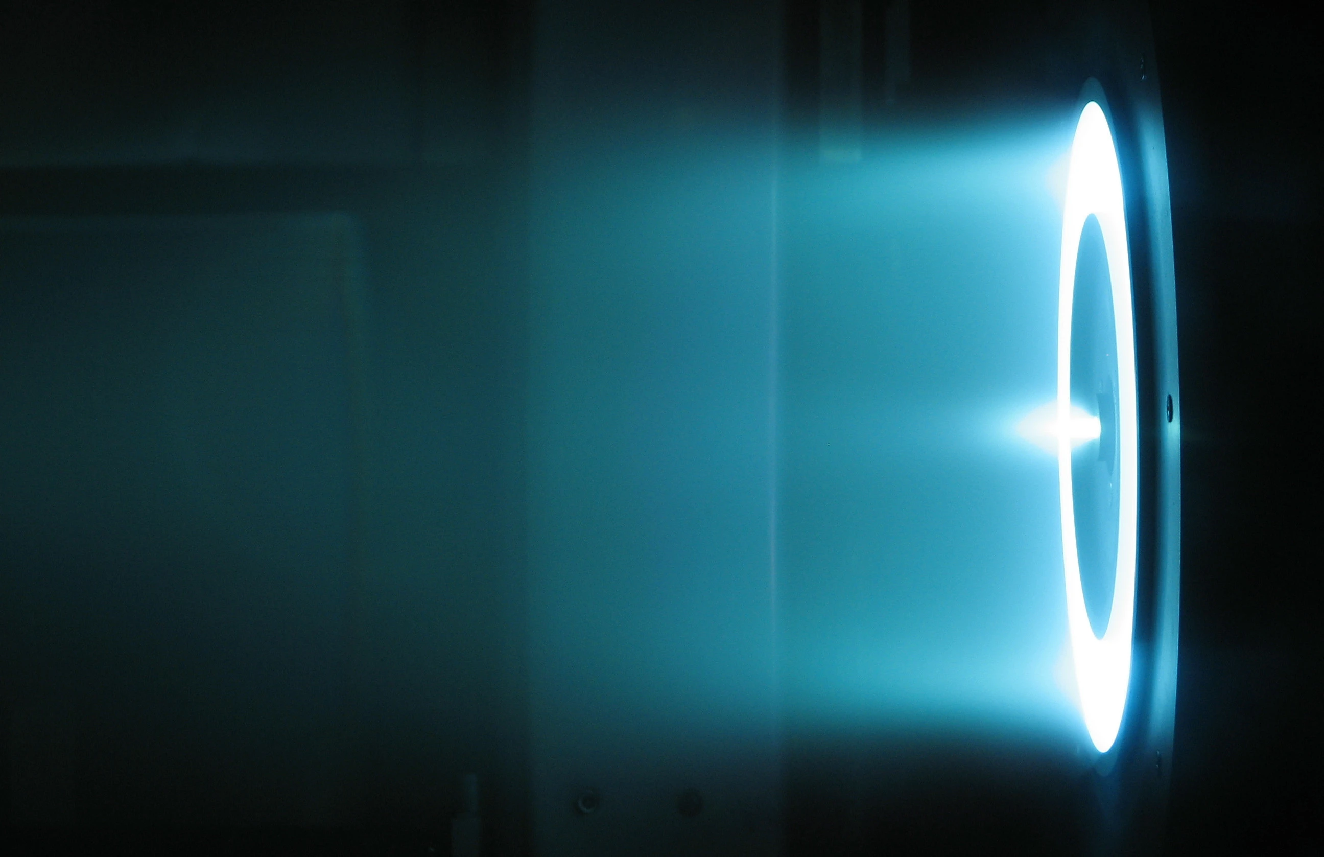 A Hall thruster electric propulsion unit in operation