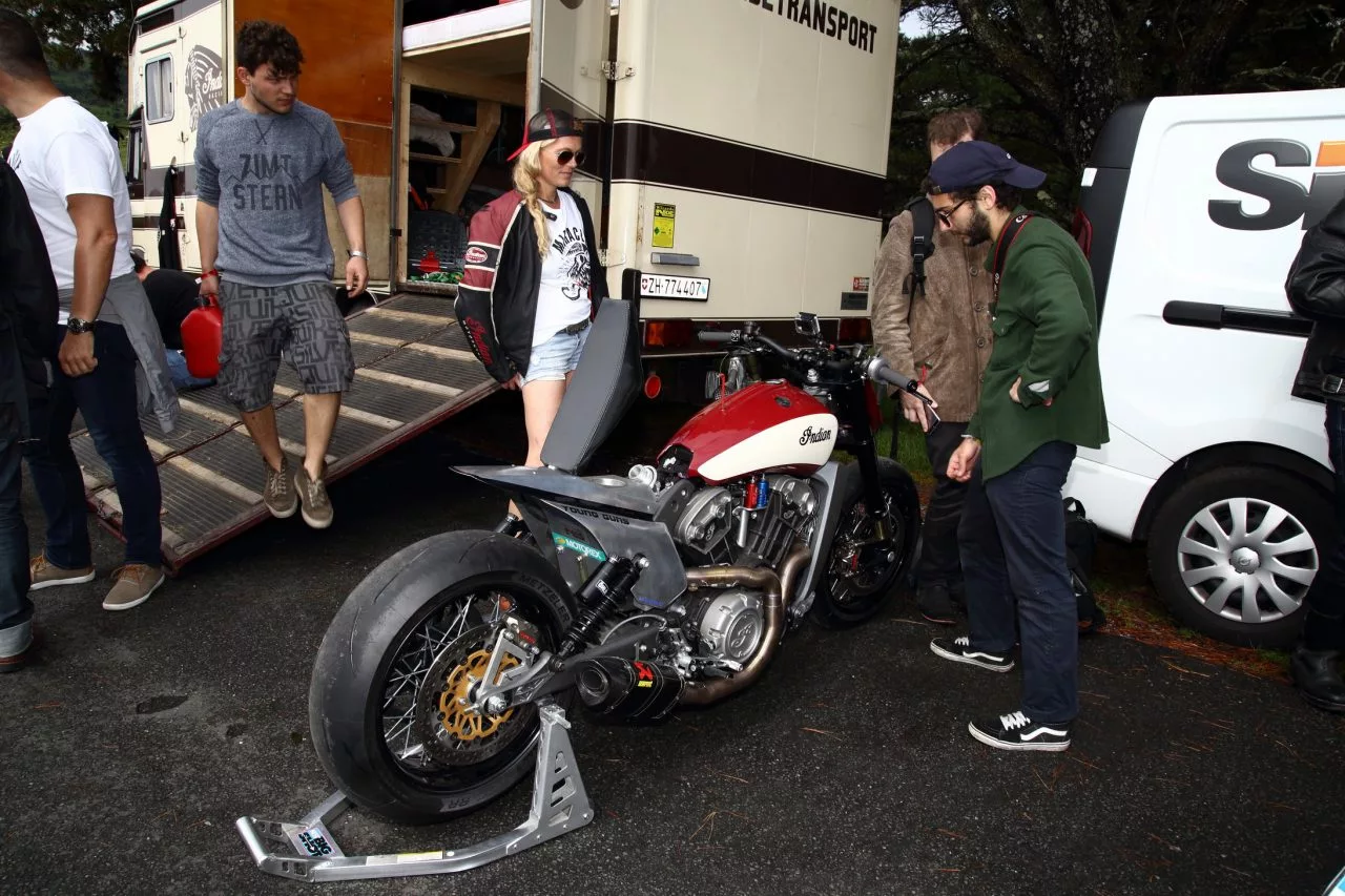 Katja looks on as Miracle Mike is prepared for the first race at Autodrome Linas-Montlhéry