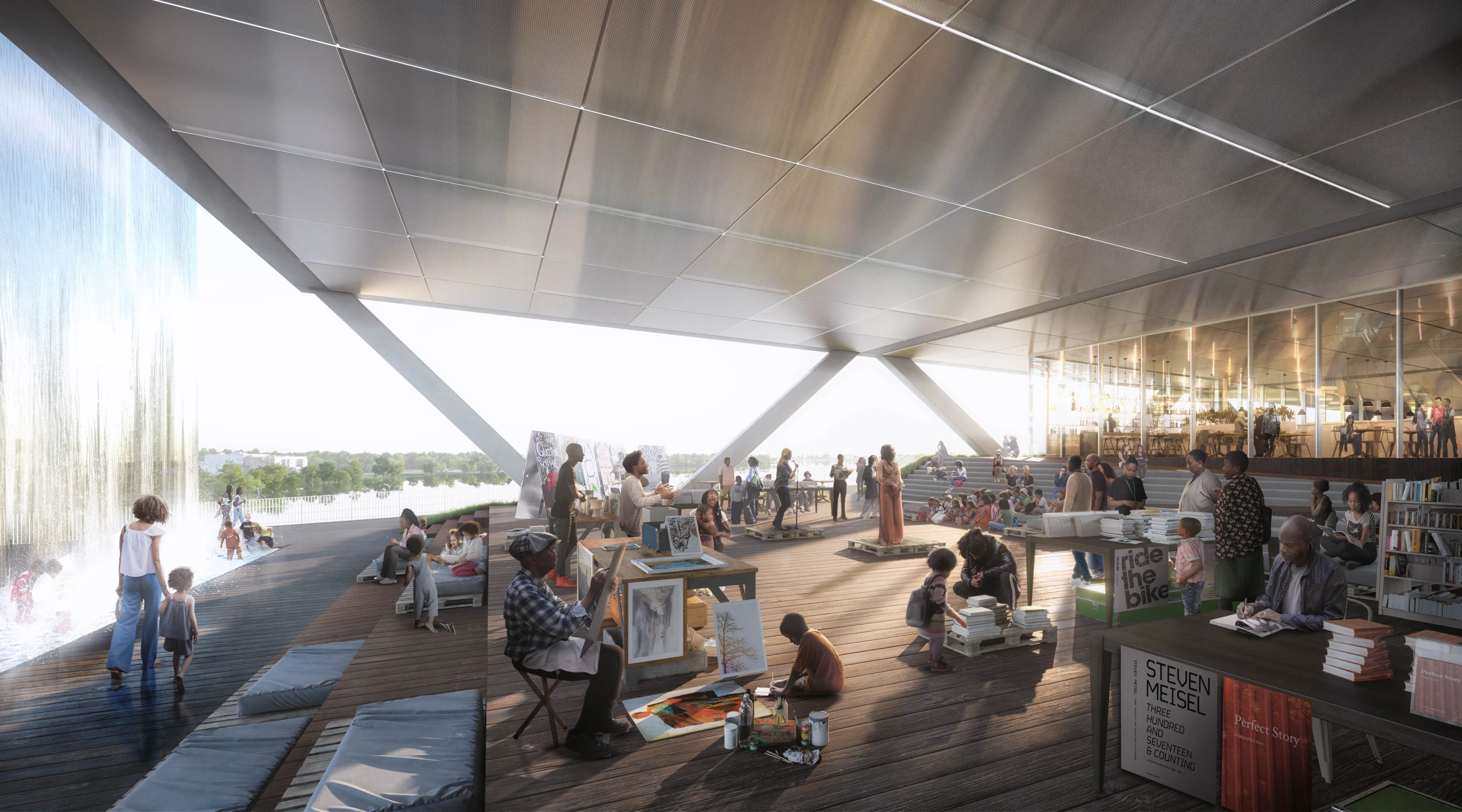 The 11th Street Bridge Park will feature two waterfalls, with the water falling directly into the river