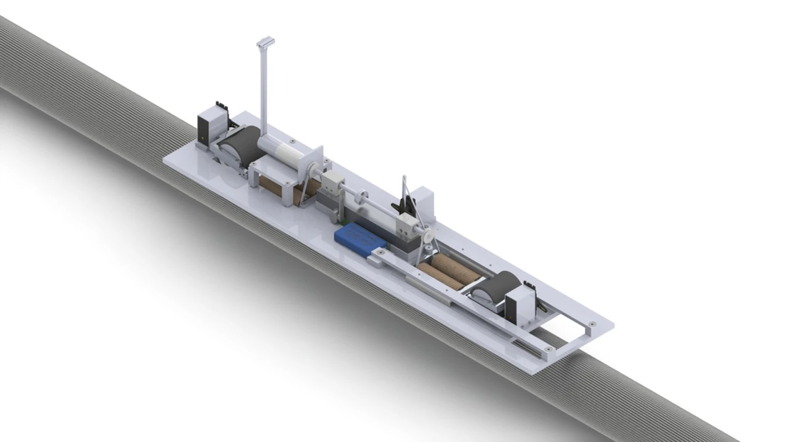 CAD model of the FluzCrawler robot inspecting a wire cable (Image: Fraunhofer IZFP)