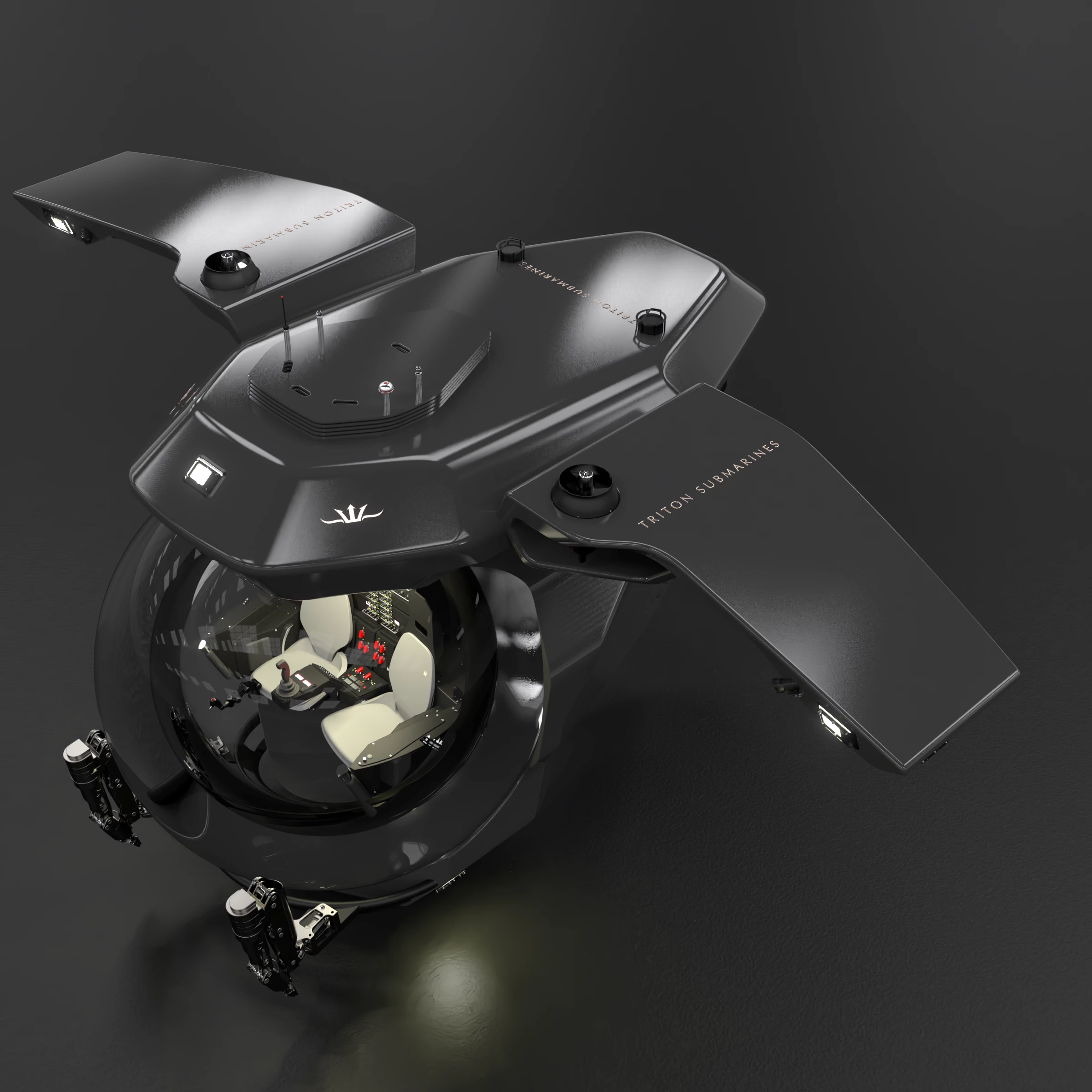 The 6-meter-wide articulating gull wings house lighting, camera and propulsion equipment