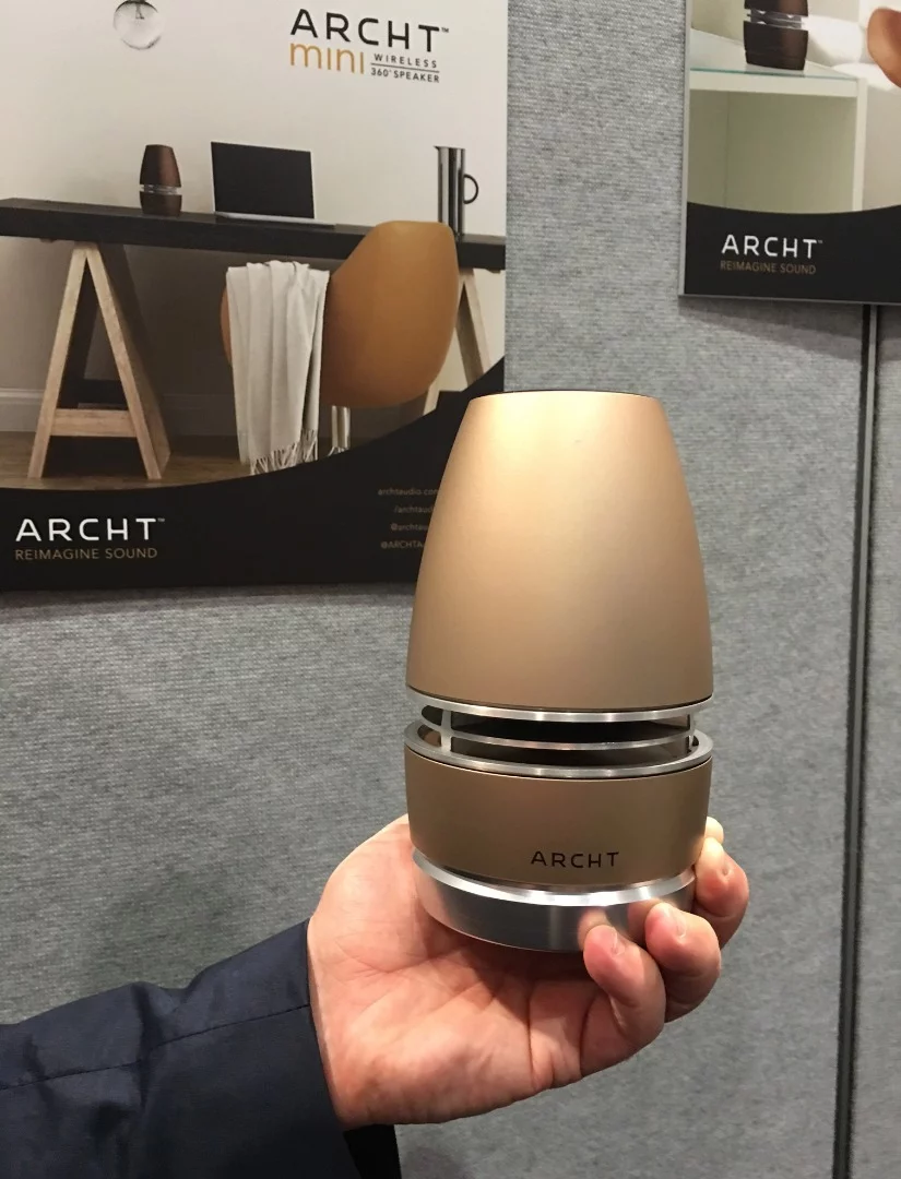 Dark gold Archt Mini held in the hand, live from CES 2016