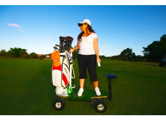 The Golf Skate Caddy has a top speed of 20 kph, weighs 30 kg and can carry a maximum of 110 kg