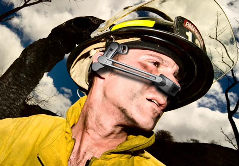 The Golden-i 3.8 headset is a wearable, hands free computer interfacing device for professionals and first responders