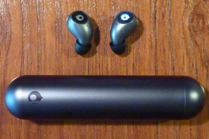 The Crazybaby 1S earbuds and portable charging capsule