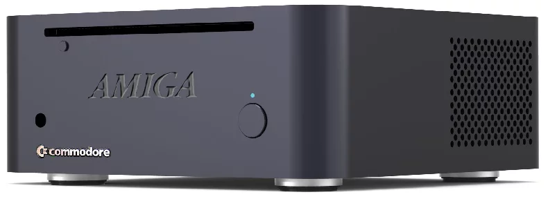 With an anodized aluminum case, rounded corners and front-loading slot drive, the Amiga mini is strongly reminiscent of the pre-2010 Mac Mini (Image: Commodore USA)
