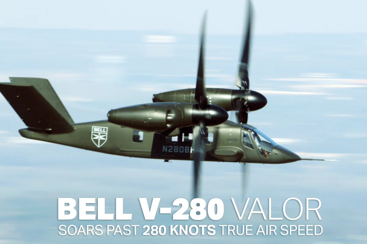 The Bell V-280 tiltrotor reached a true airspeed of 280 knots in a test flight this week