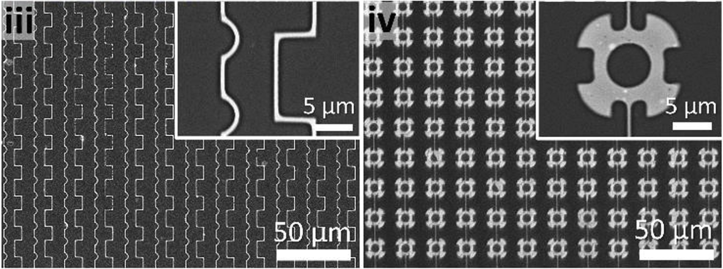 Scanning electron microscope images show complex shapes and patterns in the manufactured metals